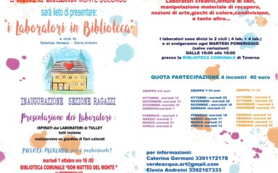 1 ottobre 2019 ore 16,00: con i “Laboratori in Biblioteca” si inaugura la sezione ragazzi della Biblioteca Don Matteo del Monte